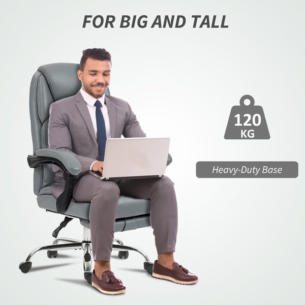 HOMCOM Faux Leather Reclining Office Chair, with Footrest - Grey