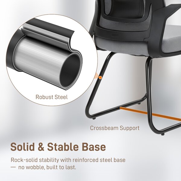 HOMCOM Desk Chair No Wheels, Office Chair with Mesh Back, Lumbar Support, Metal Base for Waiting Room, Conference Room, Dark Grey