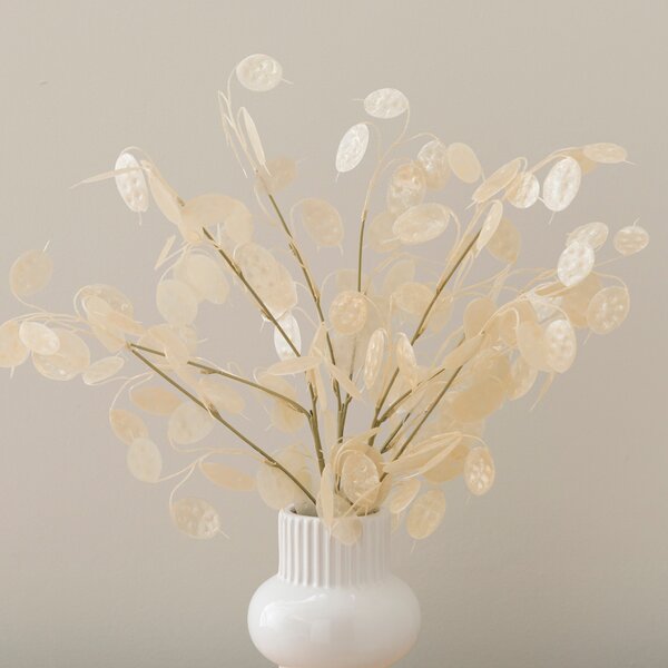 Artificial Honesty Spray Bouquet in Ribbed White Ceramic Vase