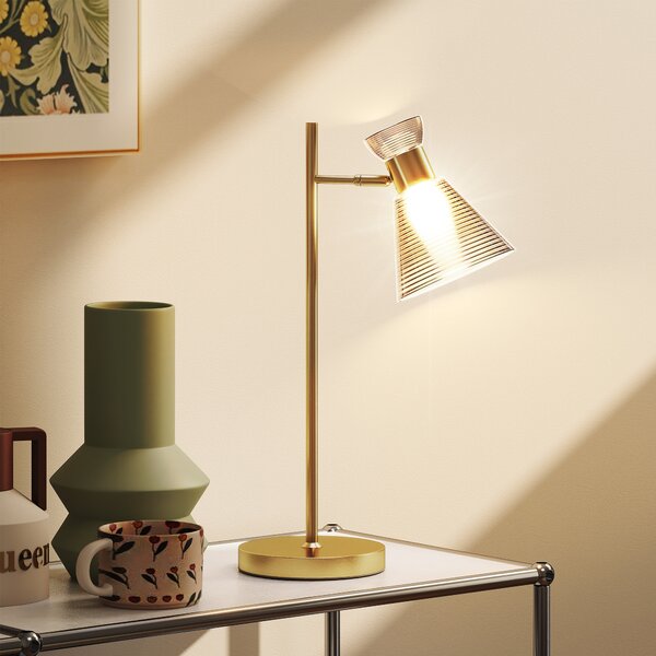 HOMCOM Modern Table Lamp, Bedside Lamp with Adjustable Flower-Shaped Head and E27 Socket for Living Room Bedroom Study, Bulb Not Included, Gold Tone