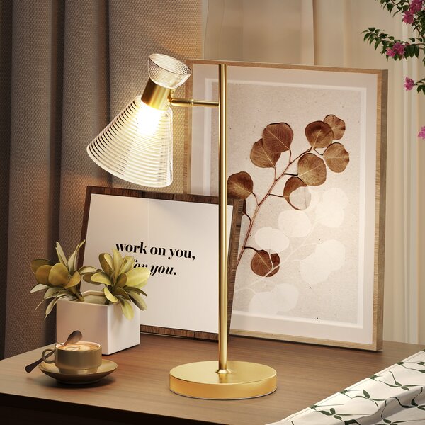 HOMCOM Modern Table Lamp, Bedside Lamp with Adjustable Flower-Shaped Head and E27 Socket for Living Room Bedroom Study, Bulb Not Included, Gold Tone
