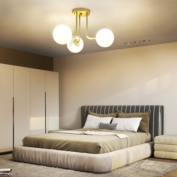 HOMCOM LED Ceiling Light with Globe Shades, Modern 3-Light Ceiling Light with G9 Sockets for Living Room, Bedroom, Dining Room, Bulbs Not Included, Gold Tone