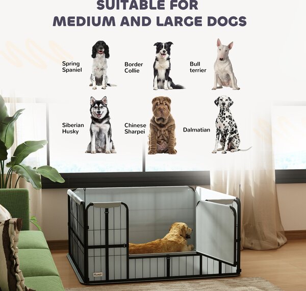 PawHut Steel Dog Whelping Box with Washable Whelping Pad, Wind-Resistant Cloth, for Small, Medium Dogs, 122 x 122 x 60cm