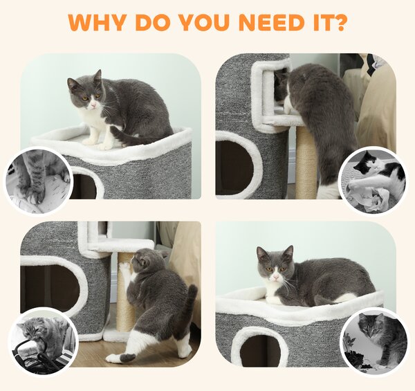 PawHut 75 cm Cat Tree, Cat Tower Condo for Indoor Cats with Scratching Post, Jumping Platform, Grey