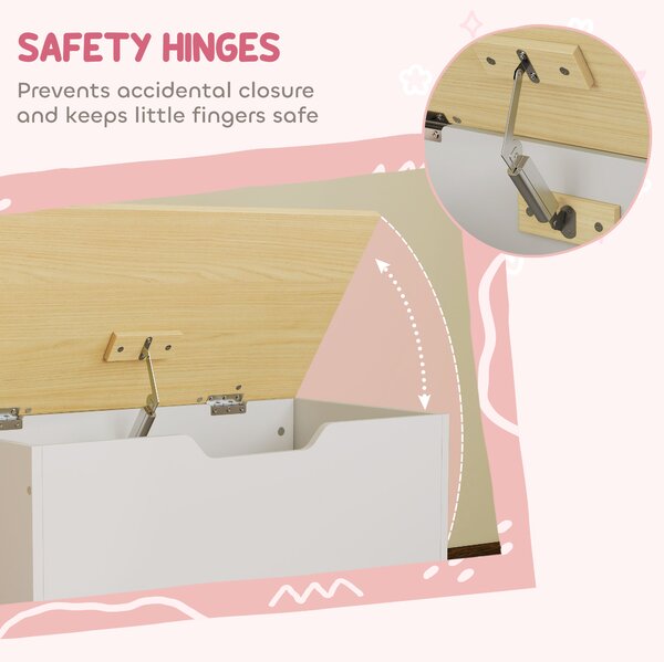 AIYAPLAY Toy Box with Lid, Toy Chest with Wheels and Safety Hinges, Toddler Storage Organiser for Playroom, Bedroom, White