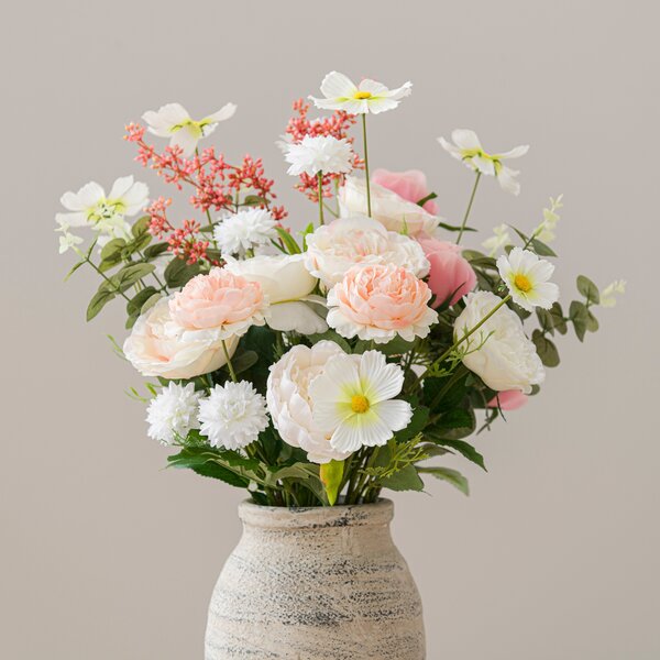 Artificial Rose Bouquet in Washed Grey Resin Vase