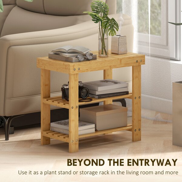 HOMCOM 3-Tier Bamboo Shoe Storage Bench - Nature Wood Finish