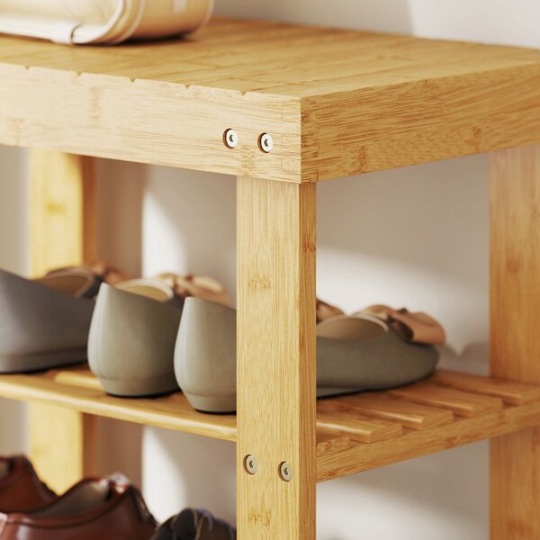 HOMCOM 3-Tier Bamboo Shoe Storage Bench - Nature Wood Finish