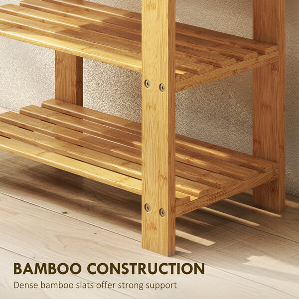 HOMCOM 3-Tier Bamboo Shoe Storage Bench - Nature Wood Finish