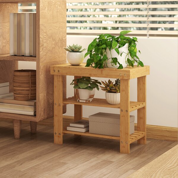 HOMCOM 3-Tier Bamboo Shoe Storage Bench - Nature Wood Finish