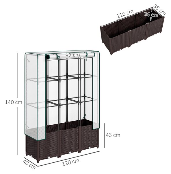 Outsunny Raised Garden Bed with Trellis, Plastic Planter Box with Drainage Holes and Drain Plugs for Vegetables, Flowers, 120 x 40 x 140cm