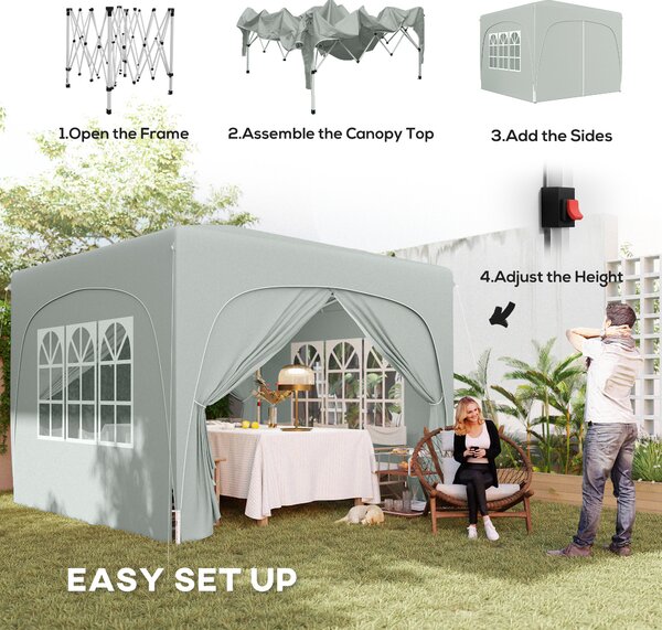 Outsunny 3 x 3m Pop-Up Gazebo Shelter, with Accessories - Light Grey