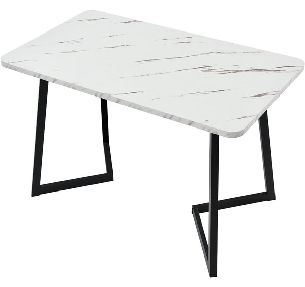 Modern Rectangular Marble Coffee Table with Metal Legs, Kitchen Table for Dining Room,V-shaped Support Legs, 117x68x75 cm, White/Black Aosom UK