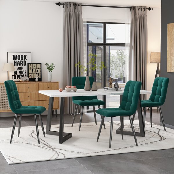 Modern Rectangular Marble Coffee Table with Metal Legs, Kitchen Table for Dining Room,V-shaped Support Legs, 117x68x75 cm, White/Black Aosom UK