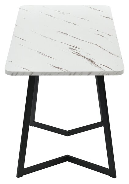 Modern Rectangular Marble Coffee Table with Metal Legs, Kitchen Table for Dining Room,V-shaped Support Legs, 117x68x75 cm, White/Black Aosom UK