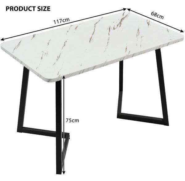 Modern Rectangular Marble Coffee Table with Metal Legs, Kitchen Table for Dining Room,V-shaped Support Legs, 117x68x75 cm, White/Black Aosom UK