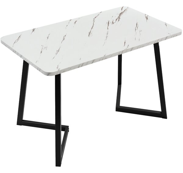 Modern Rectangular Marble Coffee Table with Metal Legs, Kitchen Table for Dining Room,V-shaped Support Legs, 117x68x75 cm, White/Black Aosom UK