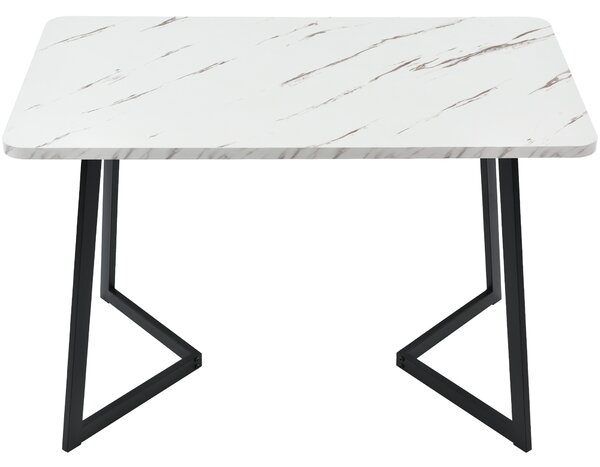 Modern Rectangular Marble Coffee Table with Metal Legs, Kitchen Table for Dining Room,V-shaped Support Legs, 117x68x75 cm, White/Black Aosom UK