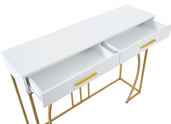Console Table with 2 Drawers and Adjustable Legs, Light Modern Entryway Table with Metal Frame & Gold-plated Handle, 2 Drawers, 120x38x76 cm, White Aosom UK