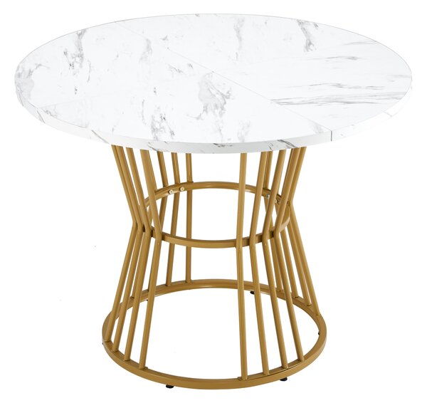 Modern Round Dining Table with MDF Marble Pattern Top, Sturdy Metal Frame, Perfect for Dining, Working, 100L x 100W x 75H cm, Gold+White Aosom.UK
