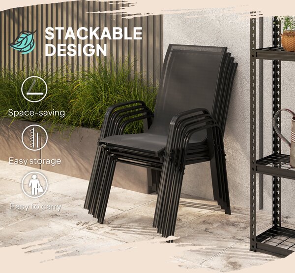 Outsunny Set of Four Stackable Mesh Seat Chairs - Black