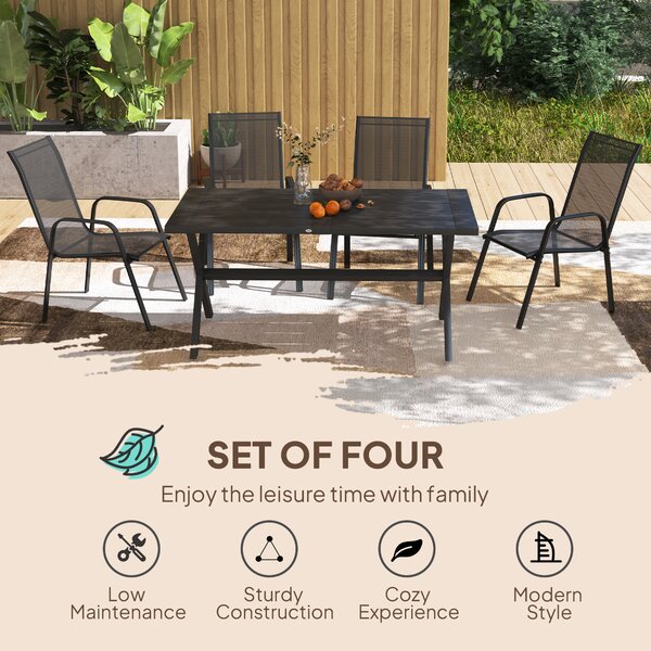 Outsunny Set of Four Stackable Mesh Seat Chairs - Black