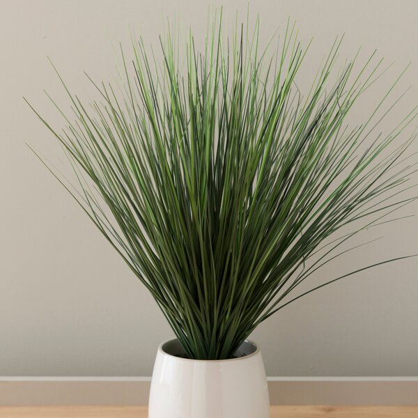 Artificial Grass in Textured White Ceramic Plant Pot