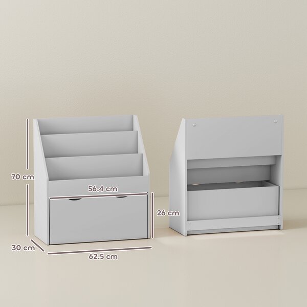 AIYAPLAY Bookcase for Kids with Shelves, Drawer, Bookcase for Bedroom, Playroom, Grey