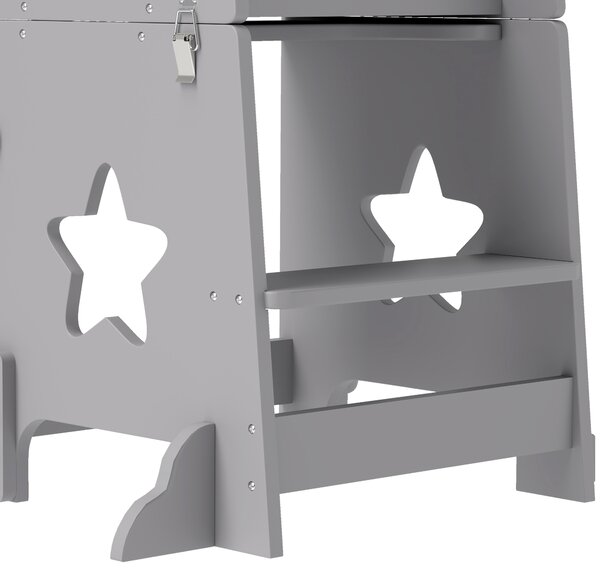 AIYAPLAY 2-in-1 Toddler Step Stool with Safety Rail for Kitchen, Bathroom, Grey