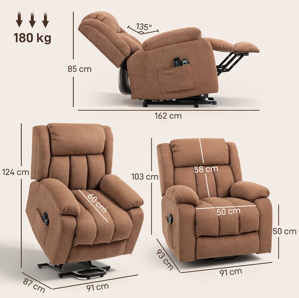 HOMCOM Power Lift Recliner Chair with Massage, Overstuffed Lift Chair for Elderly with Footrest, Remote and Side Pocket, Brown