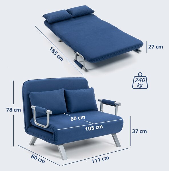 HOMCOM Two-Seater Click-Clack Sofa Bed - Dark Blue