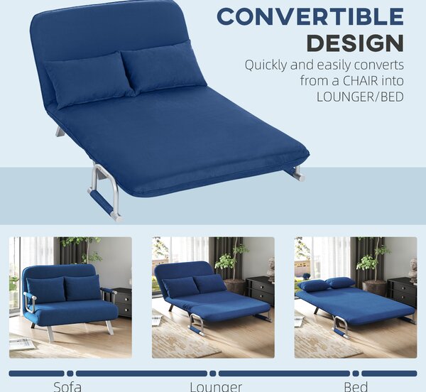 HOMCOM Two-Seater Click-Clack Sofa Bed - Dark Blue