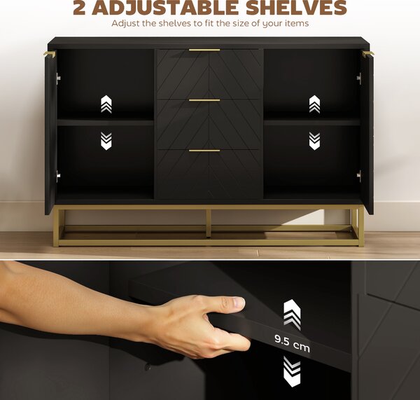 HOMCOM Sideboard with 3 Drawers and Adjustable Shelves for Living Room - Black