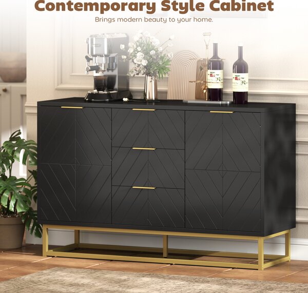 HOMCOM Sideboard with 3 Drawers and Adjustable Shelves for Living Room - Black