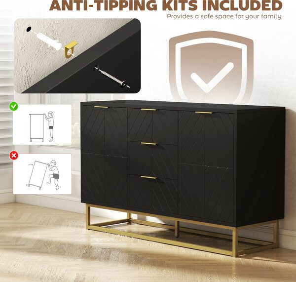 HOMCOM Sideboard with 3 Drawers and Adjustable Shelves for Living Room - Black