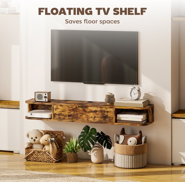 HOMCOM 120 cm Floating TV Unit for TVs up to 50 Inch - Rustic Brown
