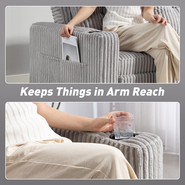 HOMCOM 2 Seater Click Clack Sofa Bed with Pull Out Design, Corduroy Upholstery, Light Grey Aosom UK