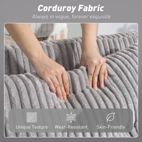 HOMCOM 2 Seater Click Clack Sofa Bed with Pull Out Design, Corduroy Upholstery, Light Grey Aosom UK