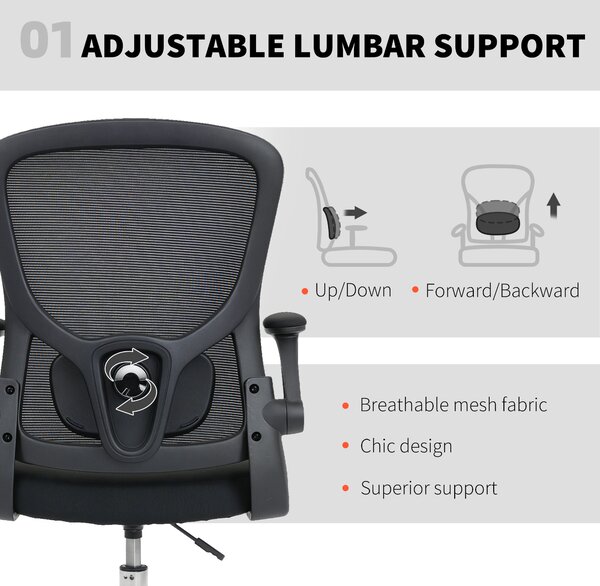 HOMCOM Draughtsman Chair, with Adjustable Lumbar - Black