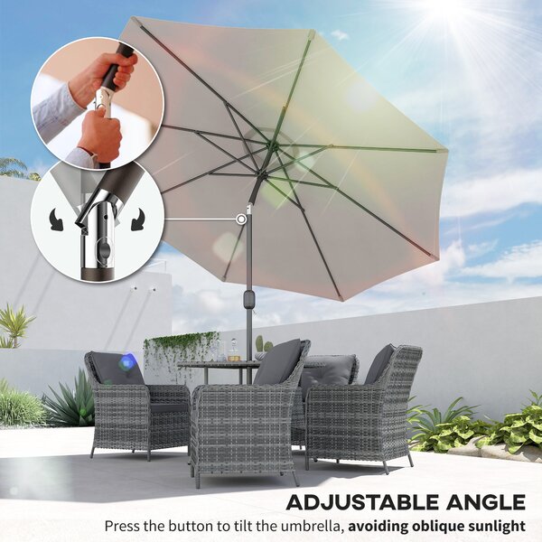 Outsunny Lightweight Parasol, Tilting Umbrella with 8 Ribs, Outdoor Sun Shade with Tilt and Crank Handle for Balcony and Garden, Grey Aosom UK