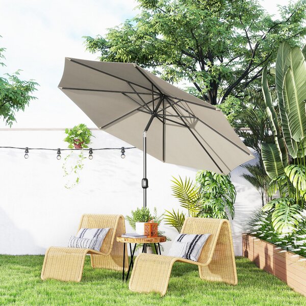 Outsunny Lightweight Parasol, Tilting Umbrella with 8 Ribs, Outdoor Sun Shade with Tilt and Crank Handle for Balcony and Garden, Grey Aosom UK