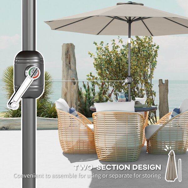 Outsunny Lightweight Parasol, Tilting Umbrella with 8 Ribs, Outdoor Sun Shade with Tilt and Crank Handle for Balcony and Garden, Grey Aosom UK