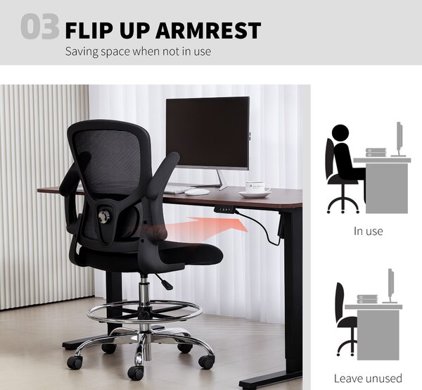 HOMCOM Draughtsman Chair, with Adjustable Lumbar - Black