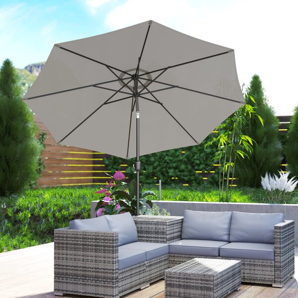 Outsunny Lightweight Parasol, Tilting Umbrella with 8 Ribs, Outdoor Sun Shade with Tilt and Crank Handle for Balcony and Garden, Grey Aosom UK