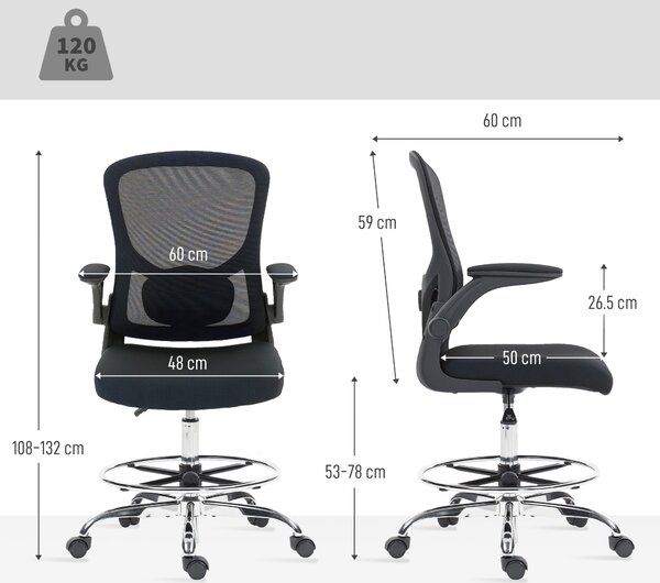 HOMCOM Draughtsman Chair, with Adjustable Lumbar - Black