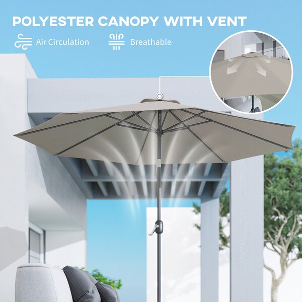 Outsunny Lightweight Parasol, Tilting Umbrella with 8 Ribs, Outdoor Sun Shade with Tilt and Crank Handle for Balcony and Garden, Grey Aosom UK
