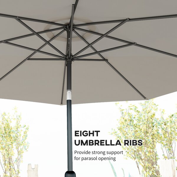 Outsunny Lightweight Parasol, Tilting Umbrella with 8 Ribs, Outdoor Sun Shade with Tilt and Crank Handle for Balcony and Garden, Grey Aosom UK