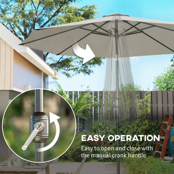 Outsunny Lightweight Parasol, Tilting Umbrella with 8 Ribs, Outdoor Sun Shade with Tilt and Crank Handle for Balcony and Garden, Grey Aosom UK