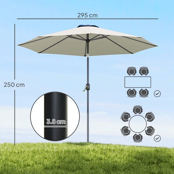 Outsunny Lightweight Parasol, Tilting Umbrella with 8 Ribs, Outdoor Sun Shade with Tilt and Crank Handle for Balcony and Garden, Grey Aosom UK