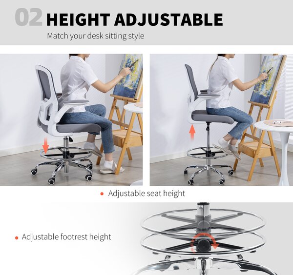 HOMCOM Draughtsman Chair, with Adjustable Lumbar - Charcoal Grey